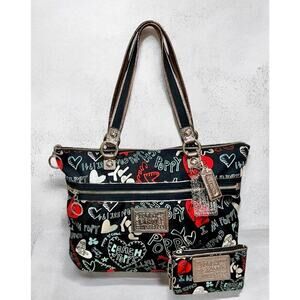Coach 16052 Poppy Metallic Graffiti Hearts Glam Tote & Matching Wristlet